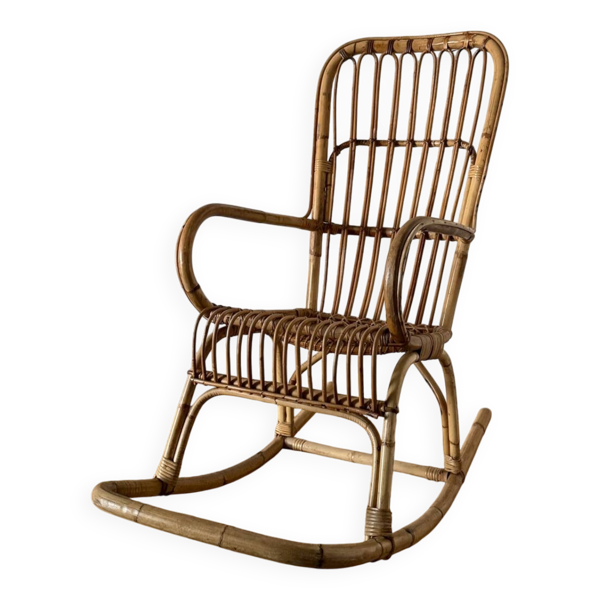 Rocking-chair en bambou et rotin
