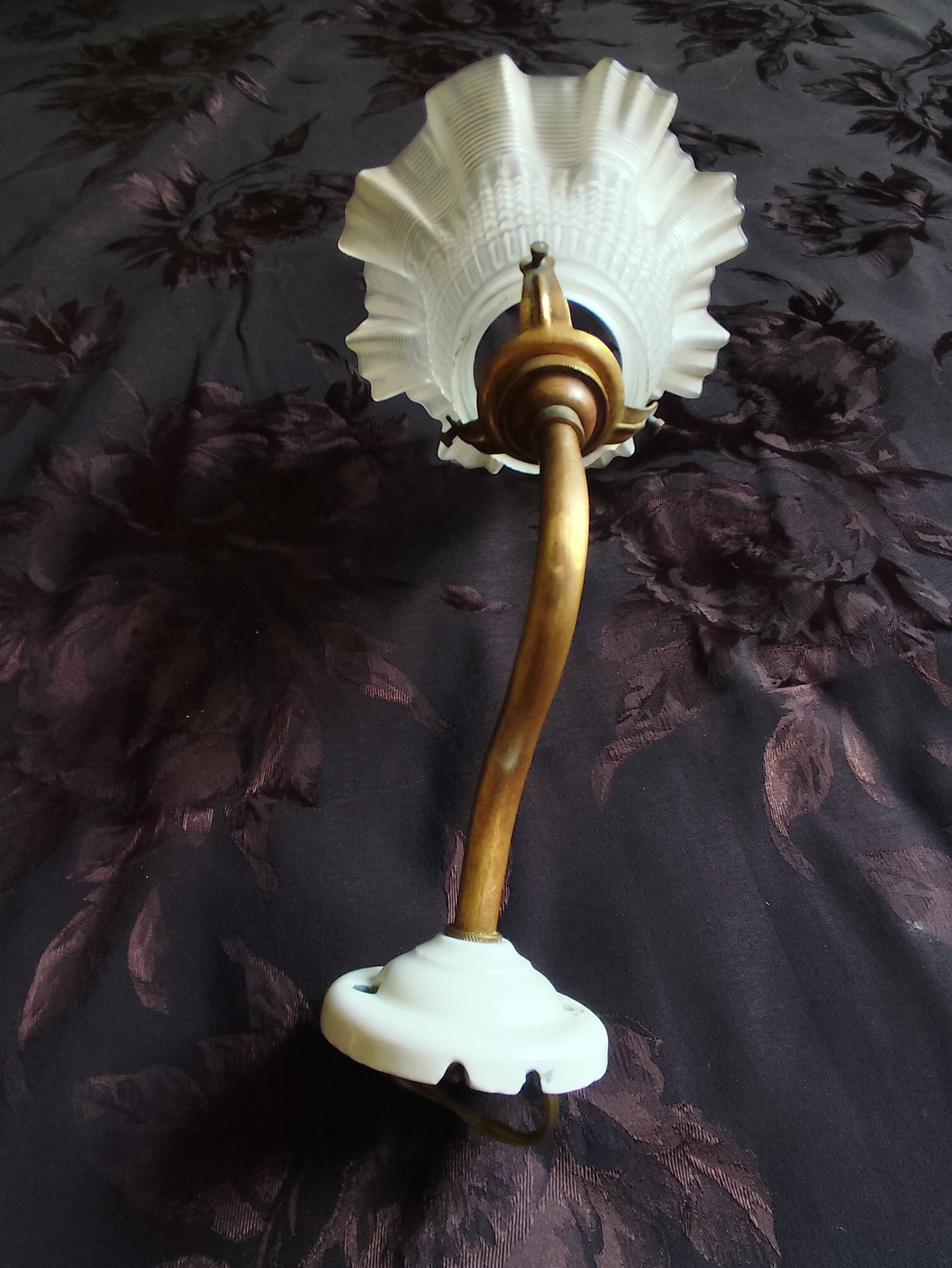 Swan neck and tulip glass wall light, porcelain lamp