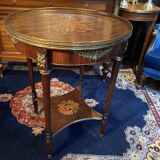 Bouillotte table pedestal table with marquetry decoration and bronze ornaments in the Louis style