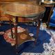 Bouillotte table pedestal table with marquetry decoration and bronze ornaments in the Louis style