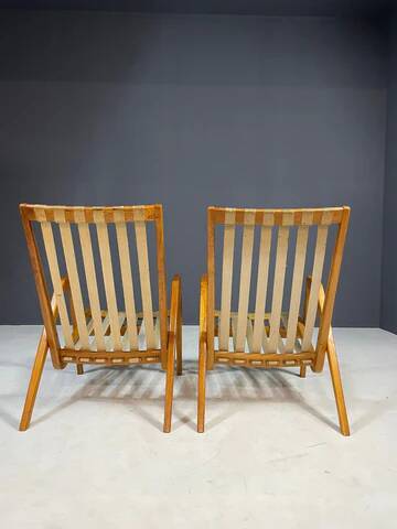 Pair of vintage lounge chairs by Jan Vaněk, removable cushions, 1940s