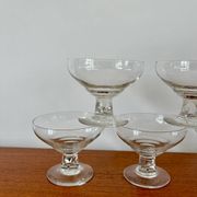 set of 5 crystal champagne glasses, worked and faceted feet, 1960
