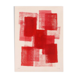 peinture abstraite rouge - tableau b244 signé eawy