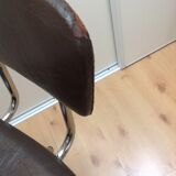 Swivel chair in chromed metal and skai brown years 60-70