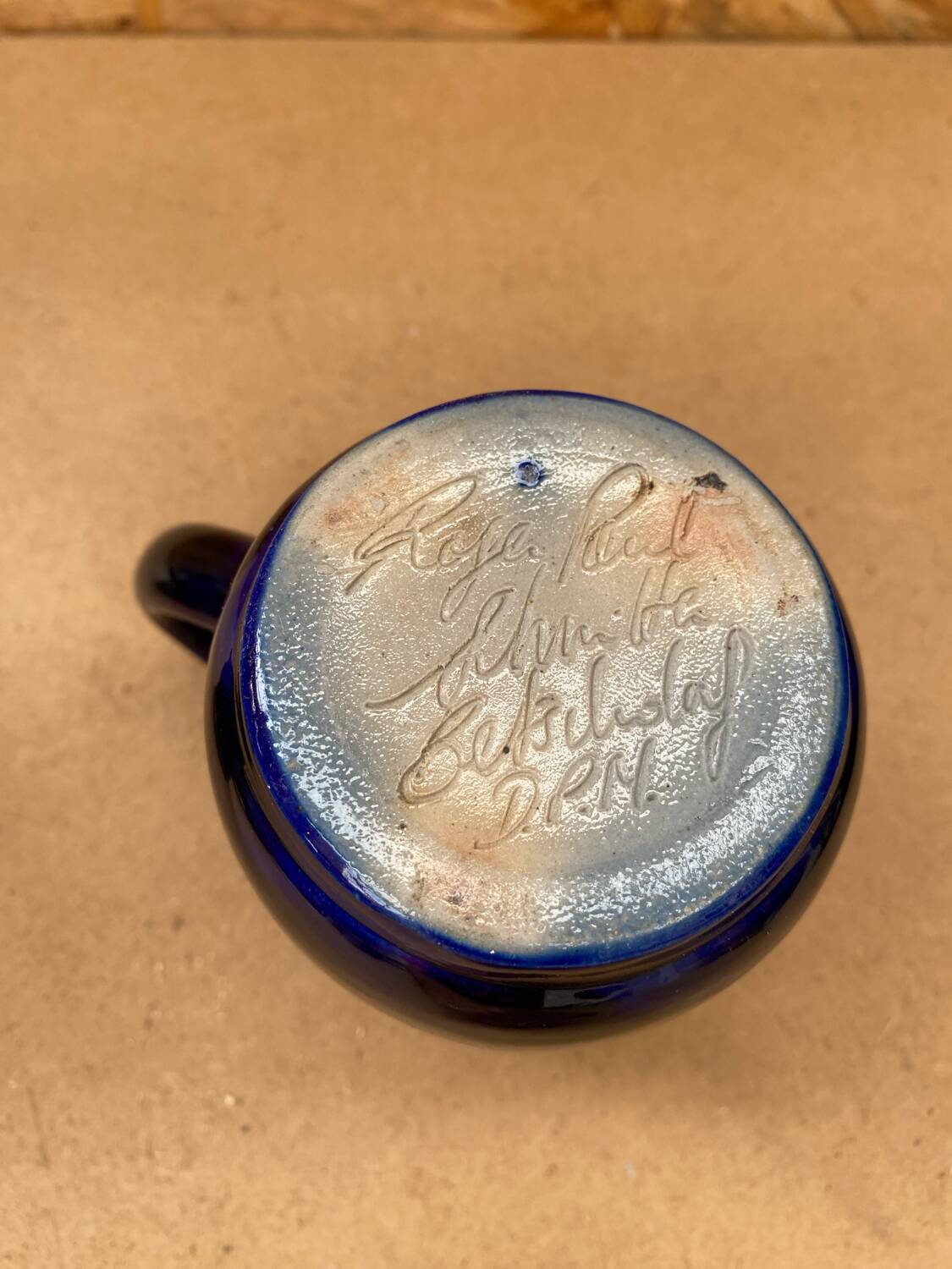 Pair of beer steins betschdorf schmitter alsace stoneware grey blue decor vintage