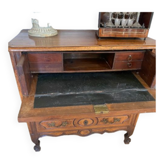 Commode secrétaire époque XIXème en merisier et loupe de frêne