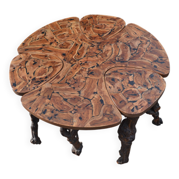 Table basse modulable en marqueterie de cep de vigne