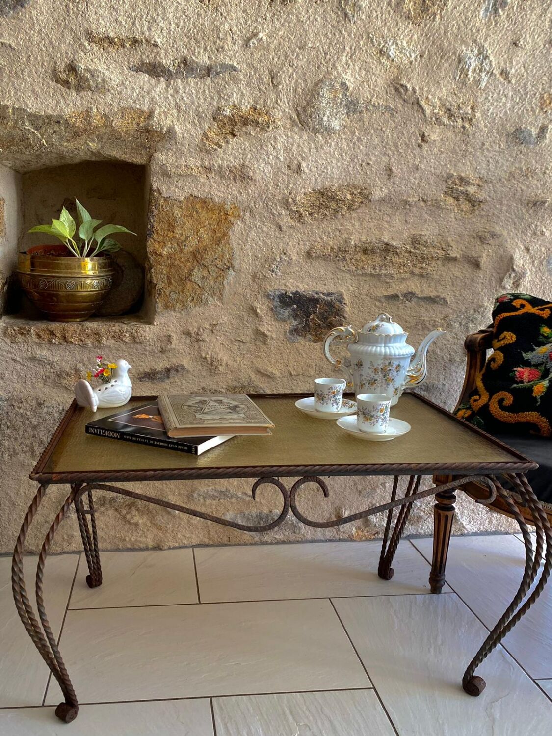 Vintage wrought iron coffee table / side table