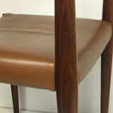 Lot of rosewood and khaki leather chairs 1960s, Manufacturer Lübke,