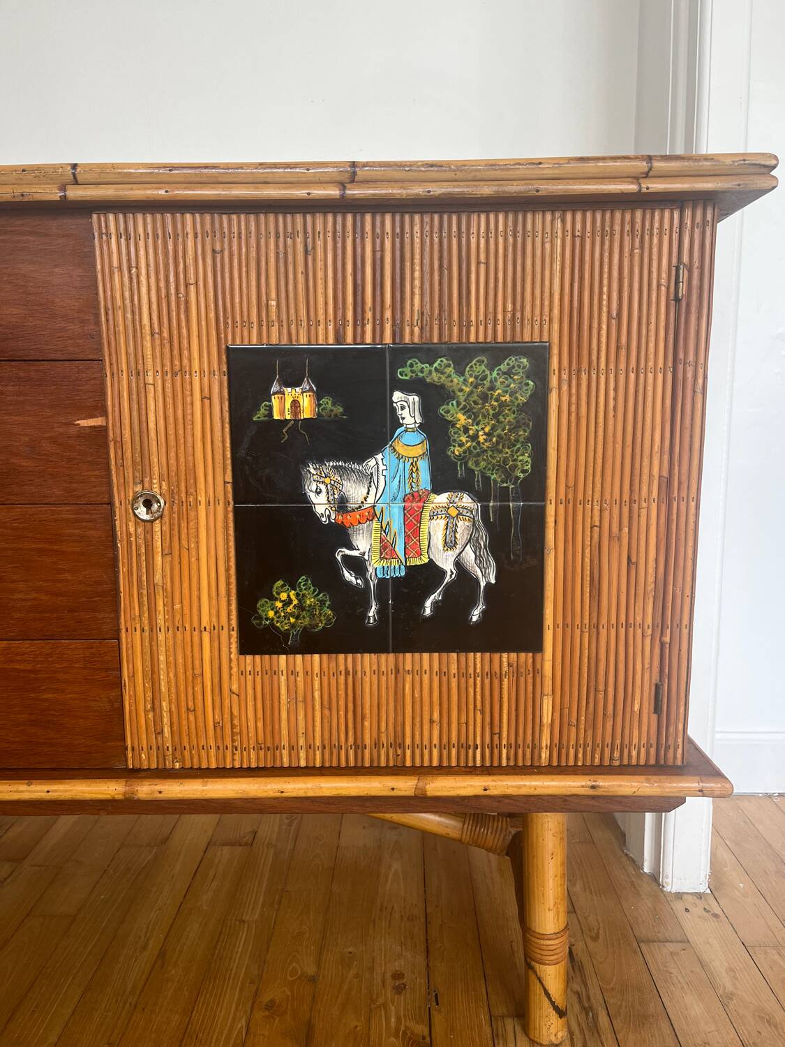 Enfilade en rotin Audoux et Minnet années 50