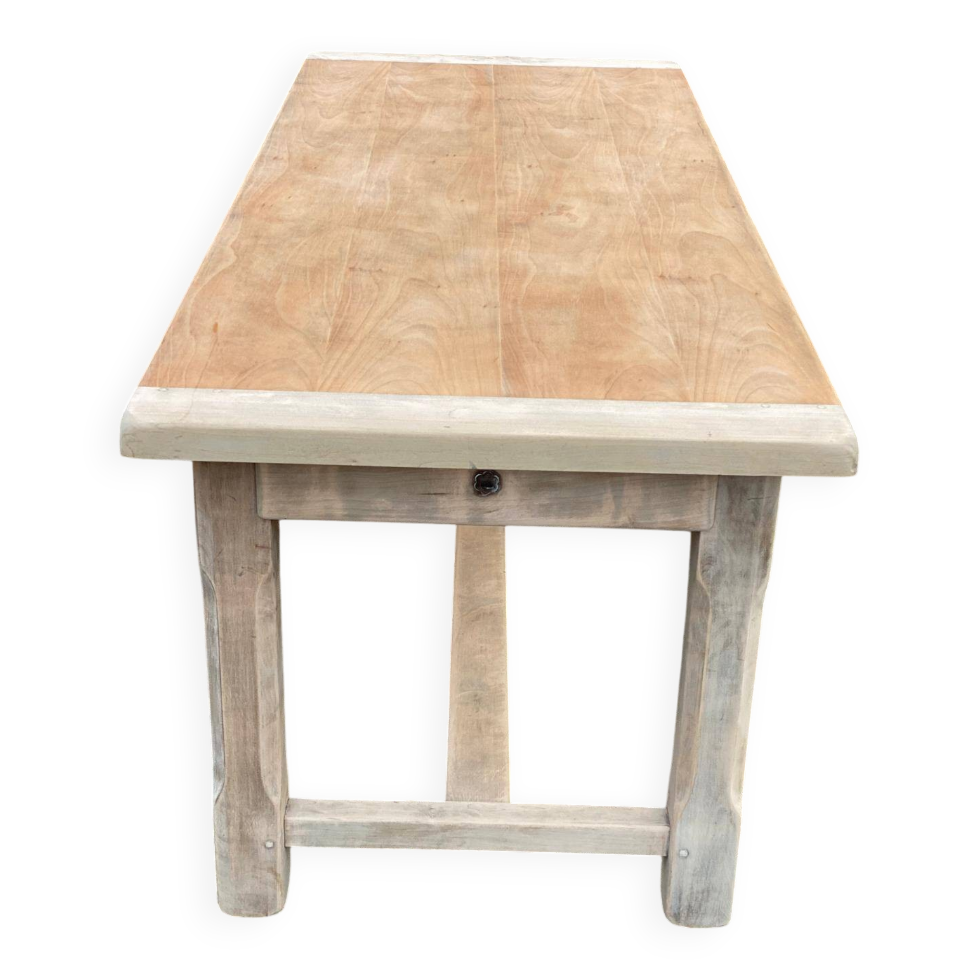 Renovated 20th-century farmhouse dining table with drawer, 200cm.