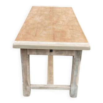 Renovated 20th-century farmhouse dining table with drawer, 200cm.