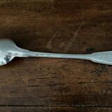 Stew spoon in solid silver 18th century shell model with coat of arms and Farmers General hallmarks