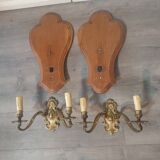 Pair of vintage gold metal wall lamp