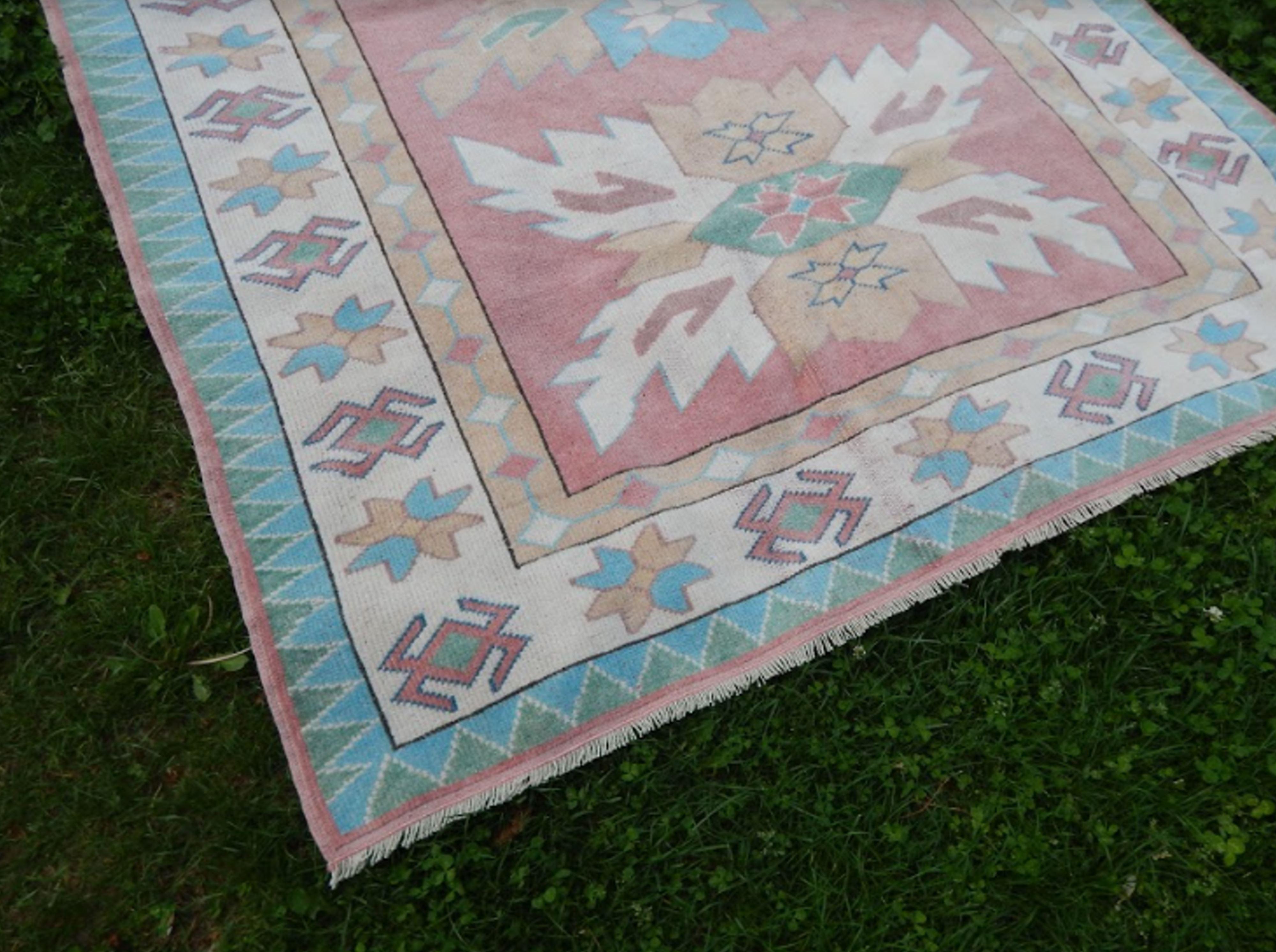 Vintage Turkish Oushak rug with soft color hand knotted rug 170 x 216 cm