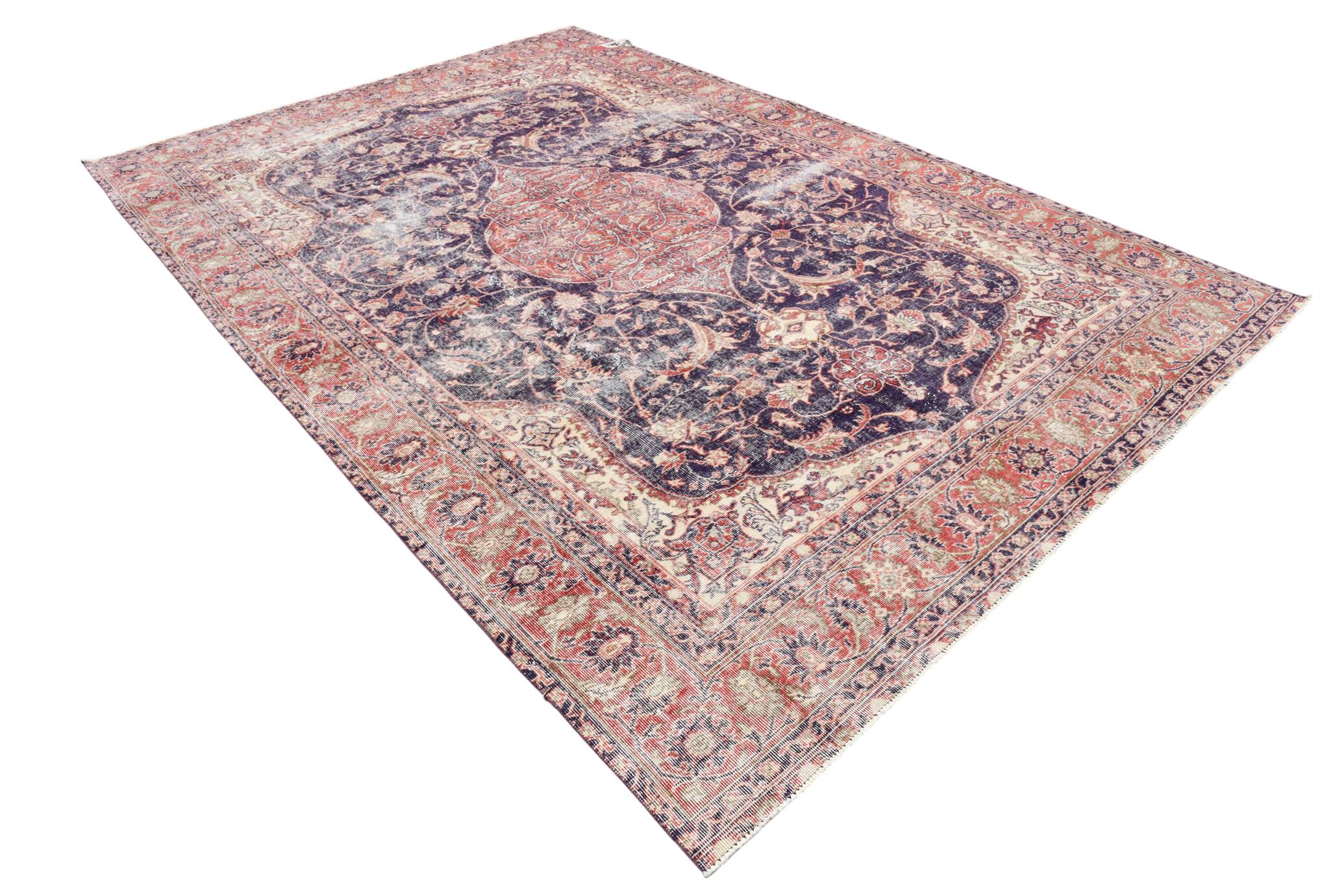 7x11 Vintage Red & Navy Blue Persian Rug, Oriental Rustic Decor, 228x338Cm