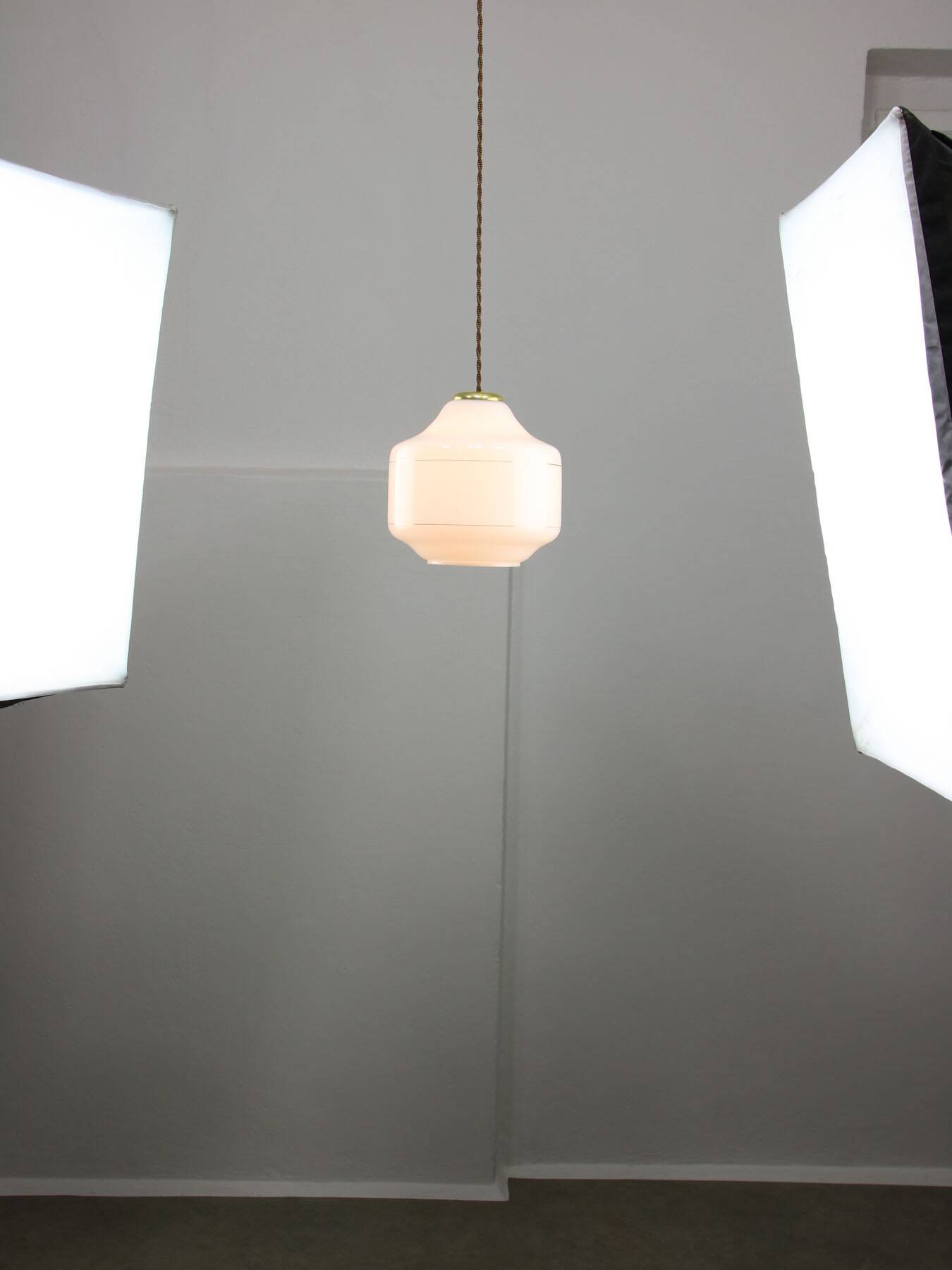 Mid-Century Italian Opaline and Brass Pendant Lamp