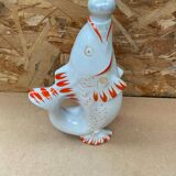 Ancienne bouteille forme poisson blanc orange vintage