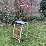 Vintage stepladder in Formica, wood and chromed metal