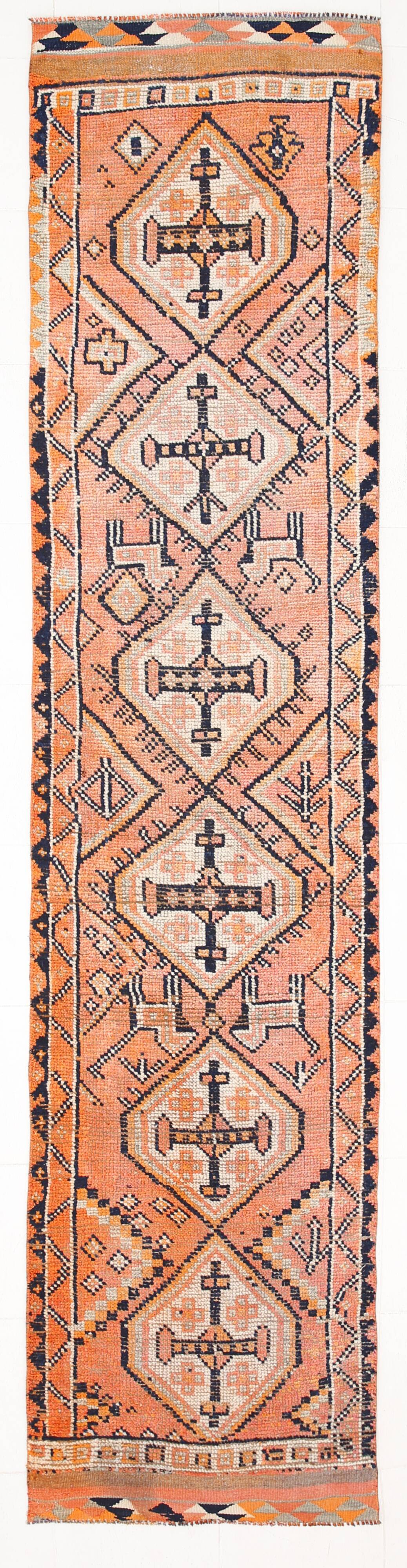 3x13 Faded Orange Vintage Runner Rug, 87x383Cm SK 23482