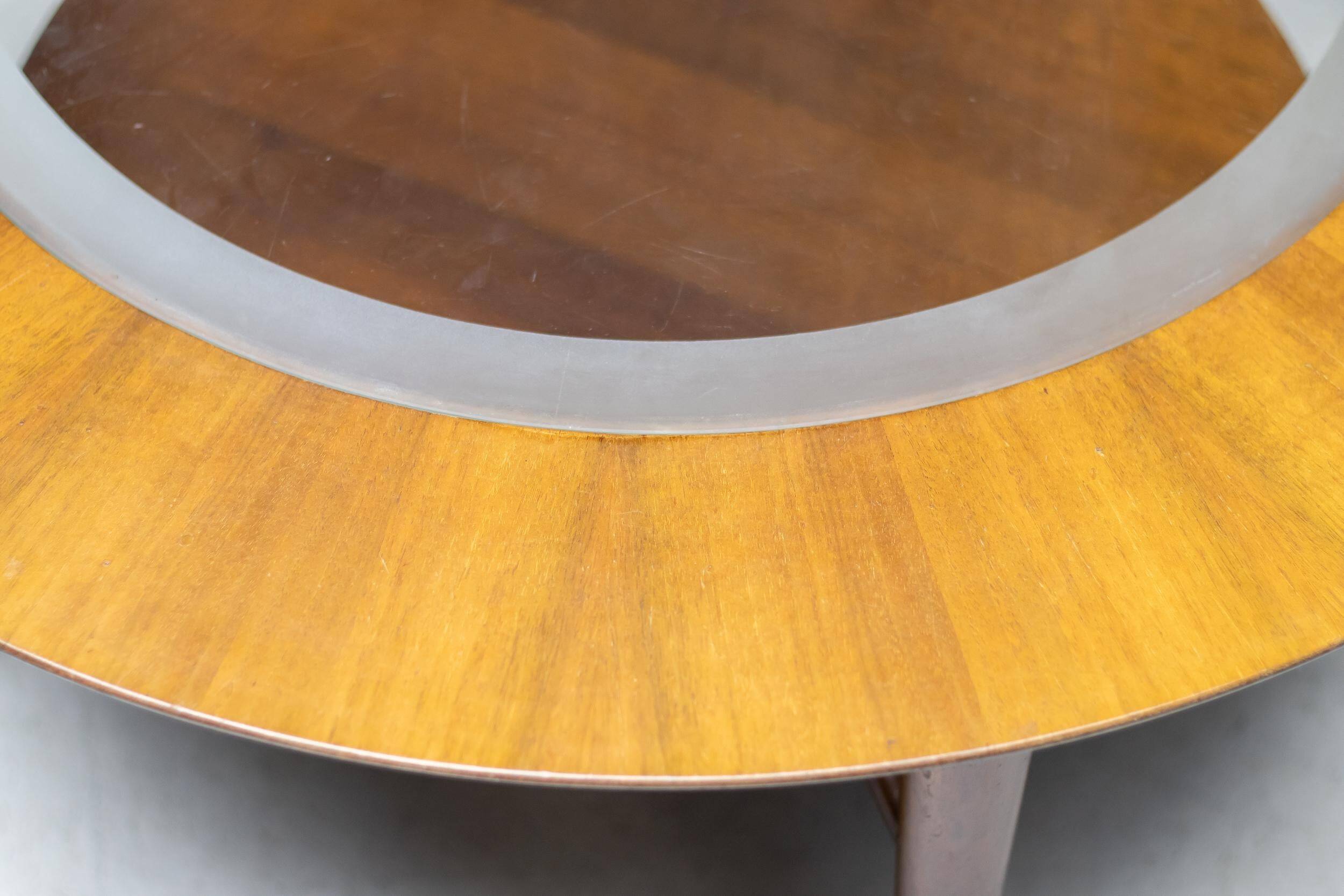 Sculptural coffee table in walnut and glass, Italy, 1950.