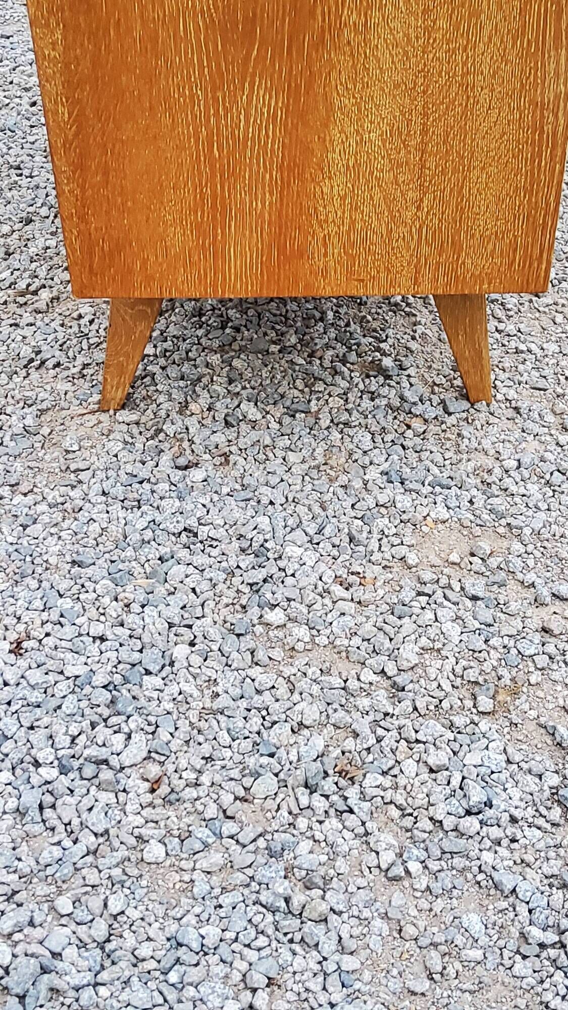 Vintage chest of drawers in golden blond oak legs compass and fins 3 drawers from the 50s