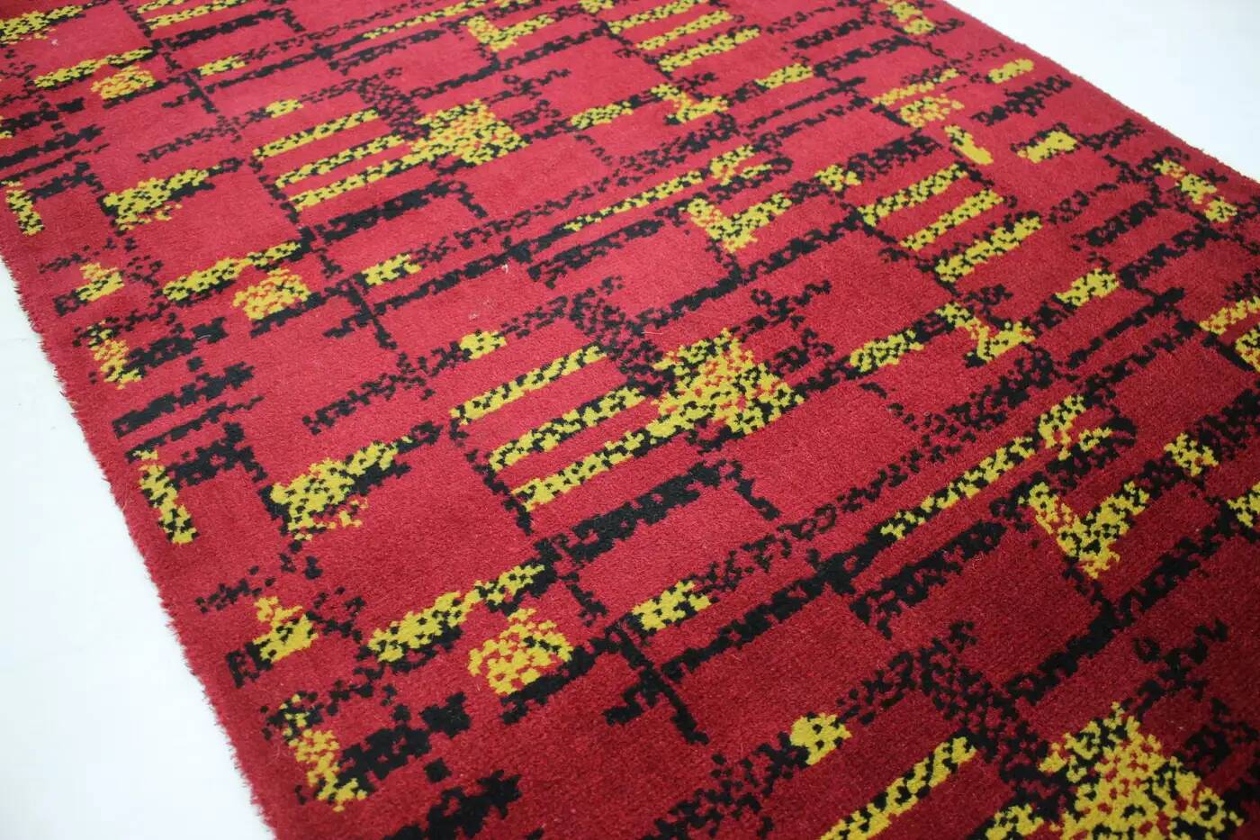 Geometric abstract wool bouclé carpet / rug, 1950s, Czechoslovakia