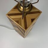 Midcentury pencil reed rattan bamboo and brass table lamp, 1970s