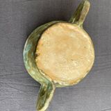 Stoneware bowl with handles, signed handmade ceramic.