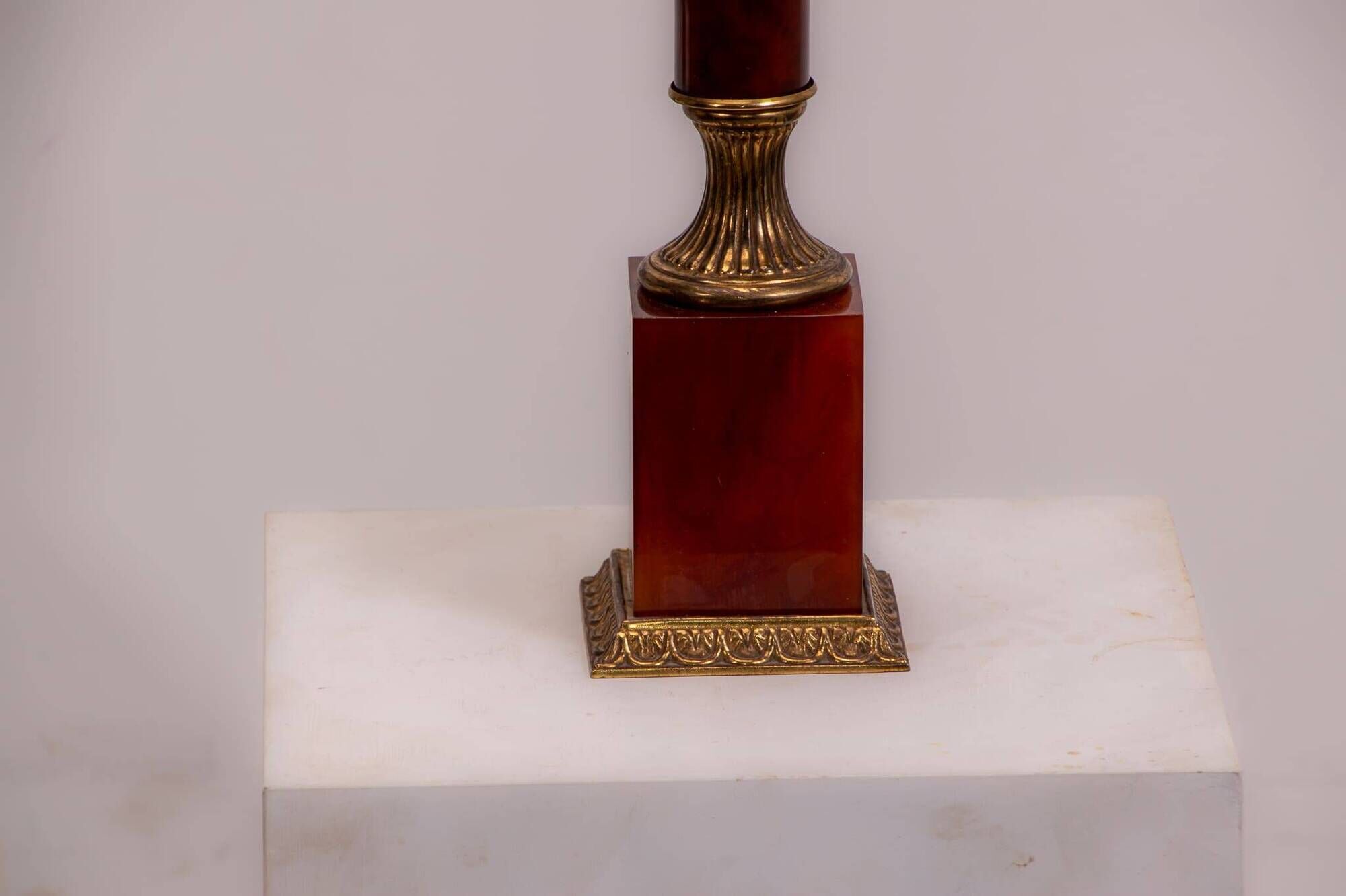 Set of French Empire style lamps made from amber bakelite and brass