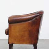 Sheepskin Leather Club Chair in a Cognac Tone
