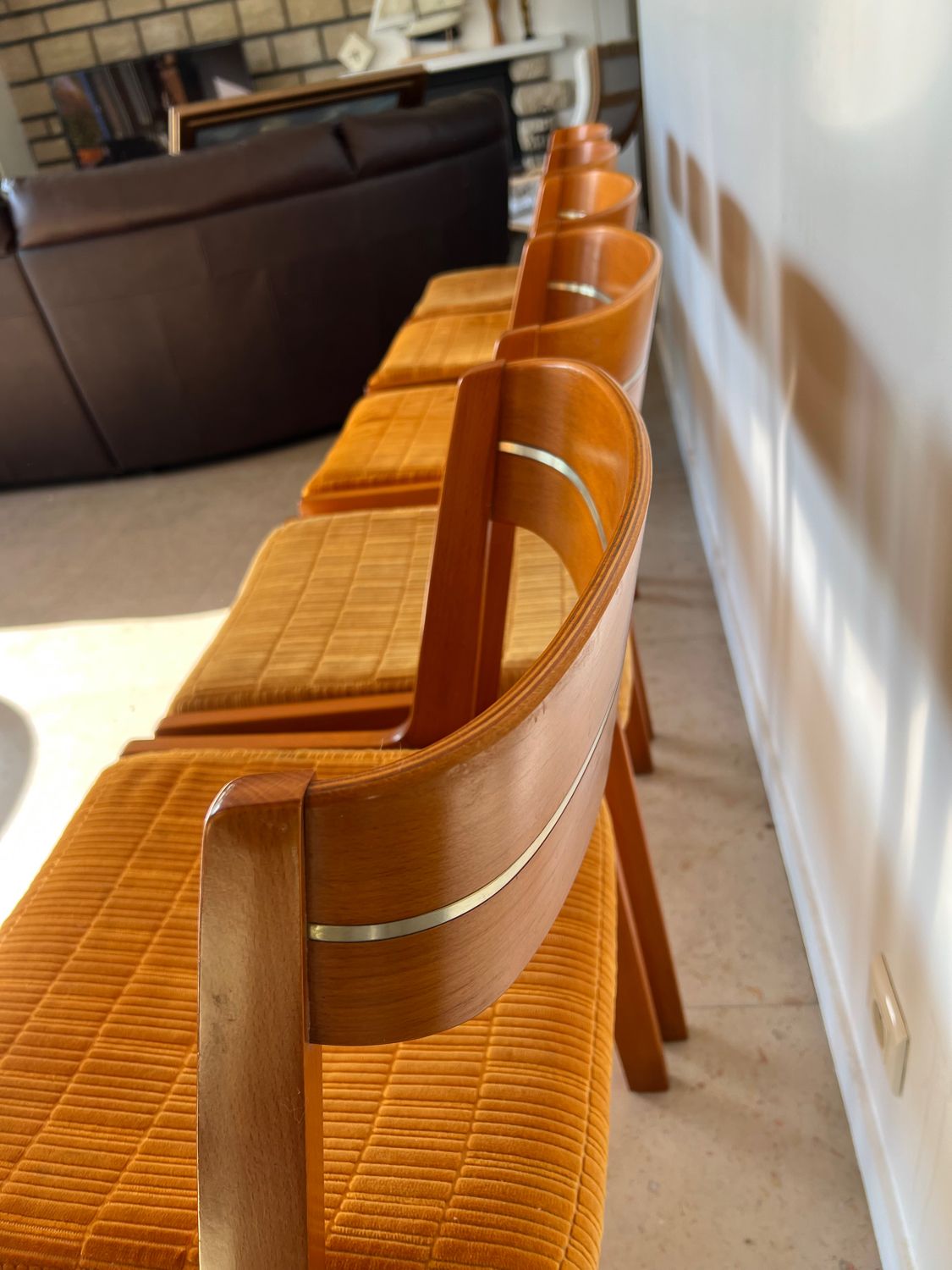 Set of 5 scandinavian chairs vintage teak and orange 70s