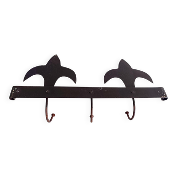 Antique French Provincial Wrought Iron Coat or Hat Rack with Fleur-de-Lis