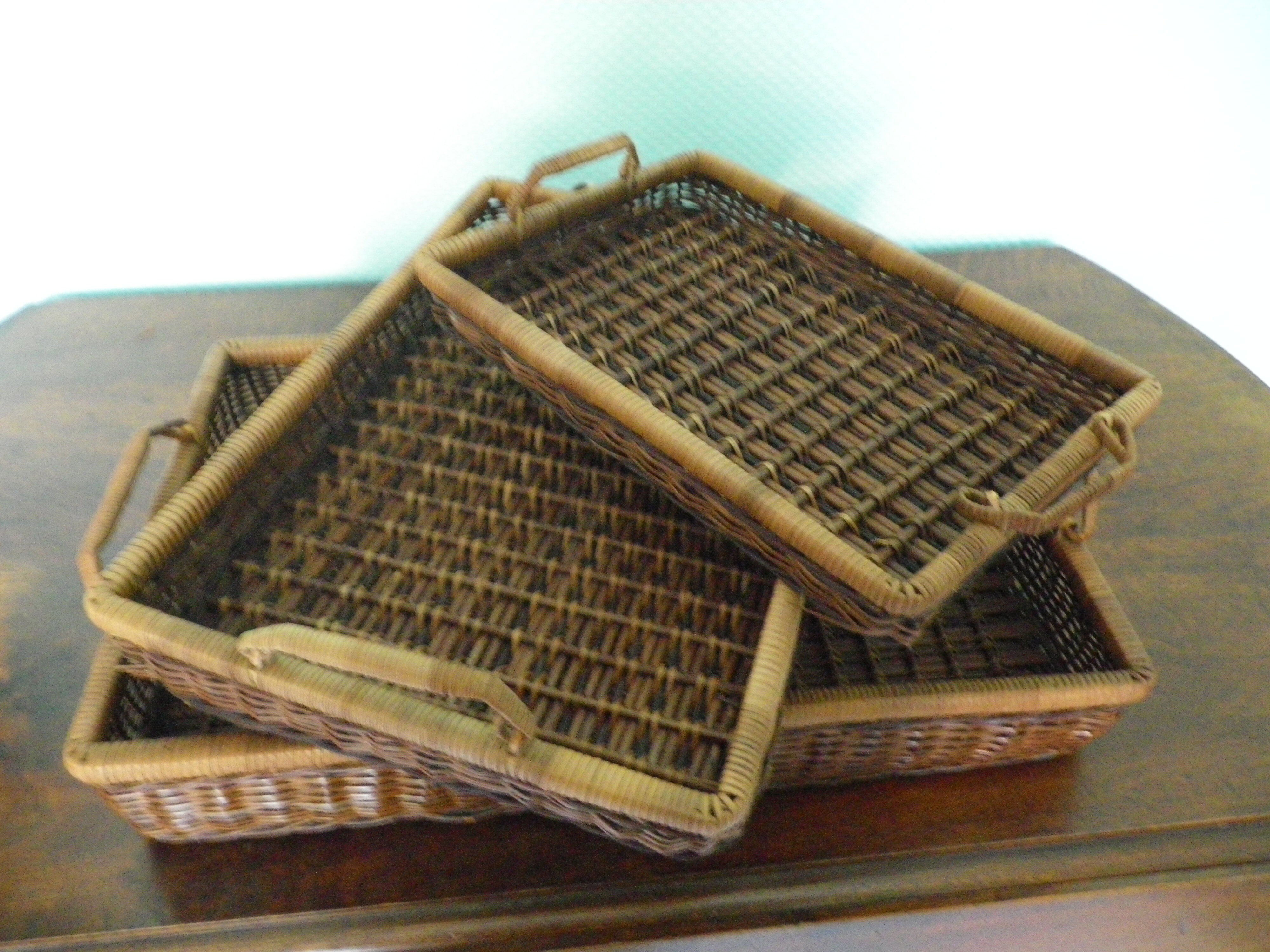 Lot of 3 servants, braided wicker trays