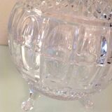 Globe candy box on tripod legs in chiseled glass / vintage 60s-70s