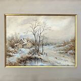 Watercolor painting by Eduard Heller (born in 1852) "Snowy Landscape"