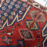 Antique 1920s Persian Hamadan rug, distressed tribal medallion, 128cm x 194cm