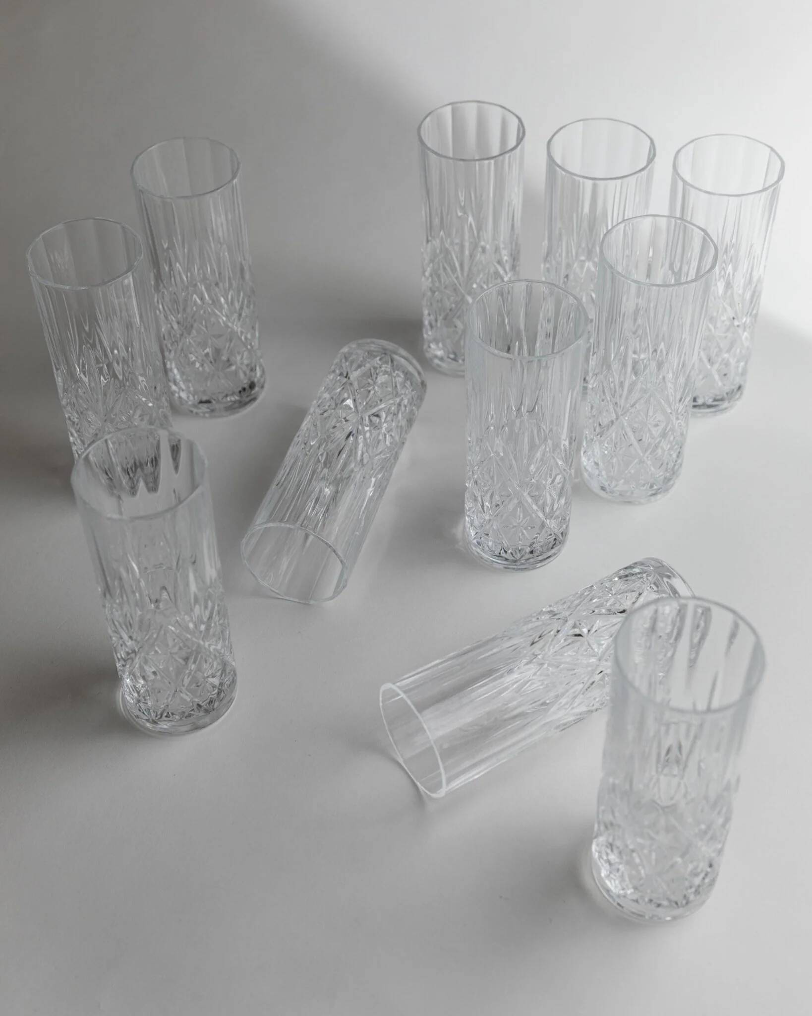 Vintage Transparent Crystal Glasses Set of 11 - Italian 1970s Tableware
