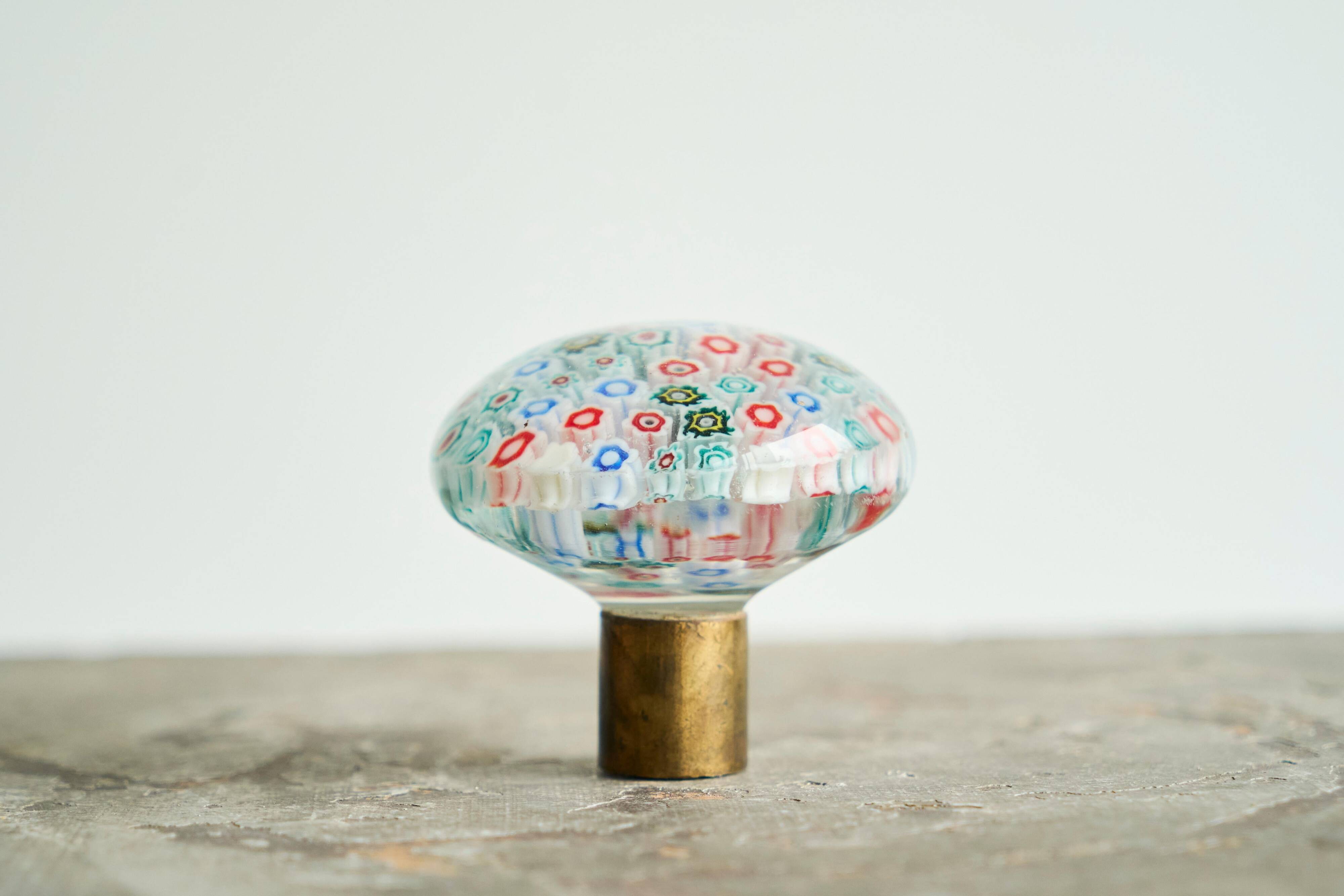 Millefiori glass door knob from Murano and patinated brass, 1960s.