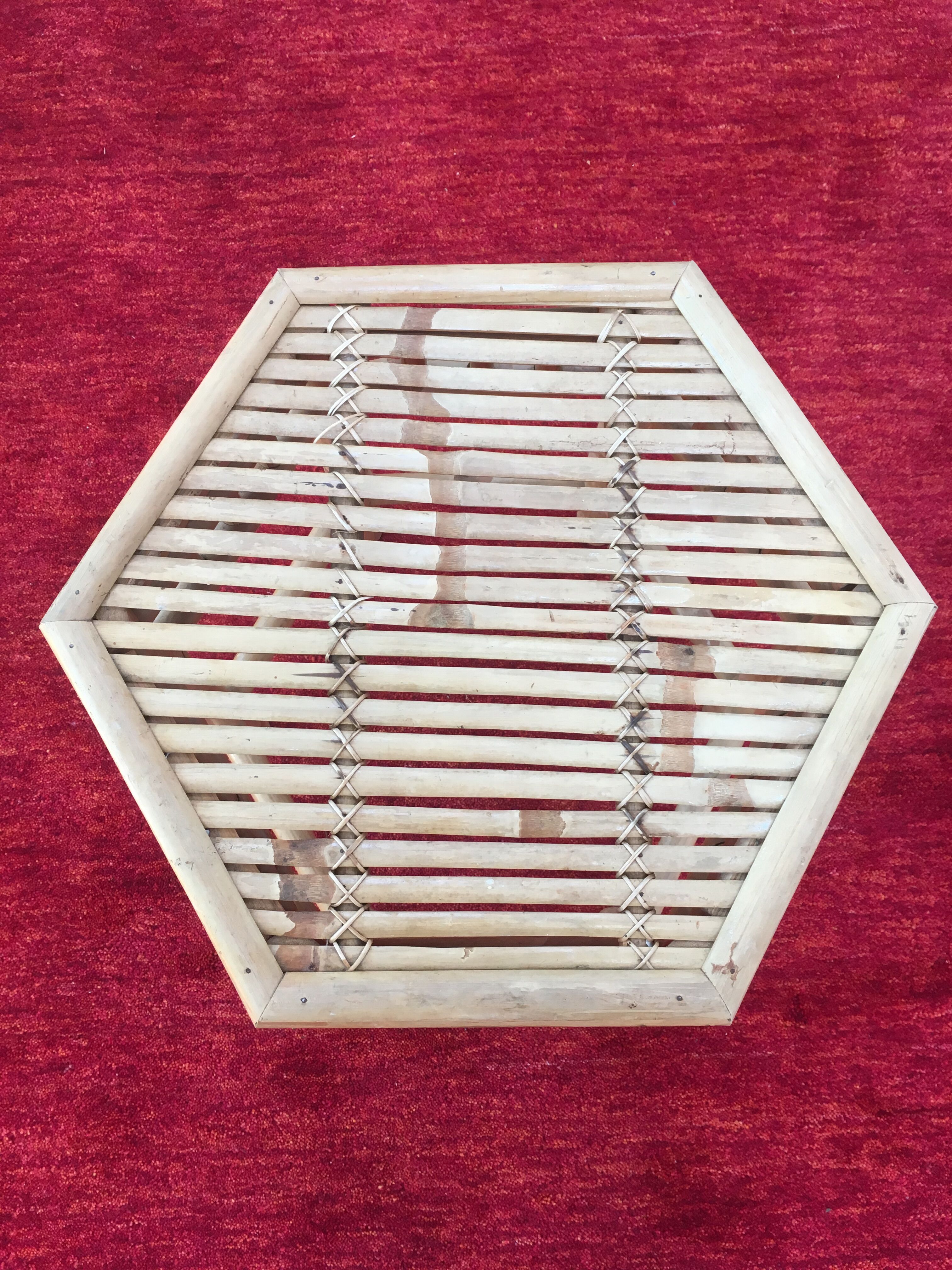 Hexagonal coffee table in bamboo and rattan