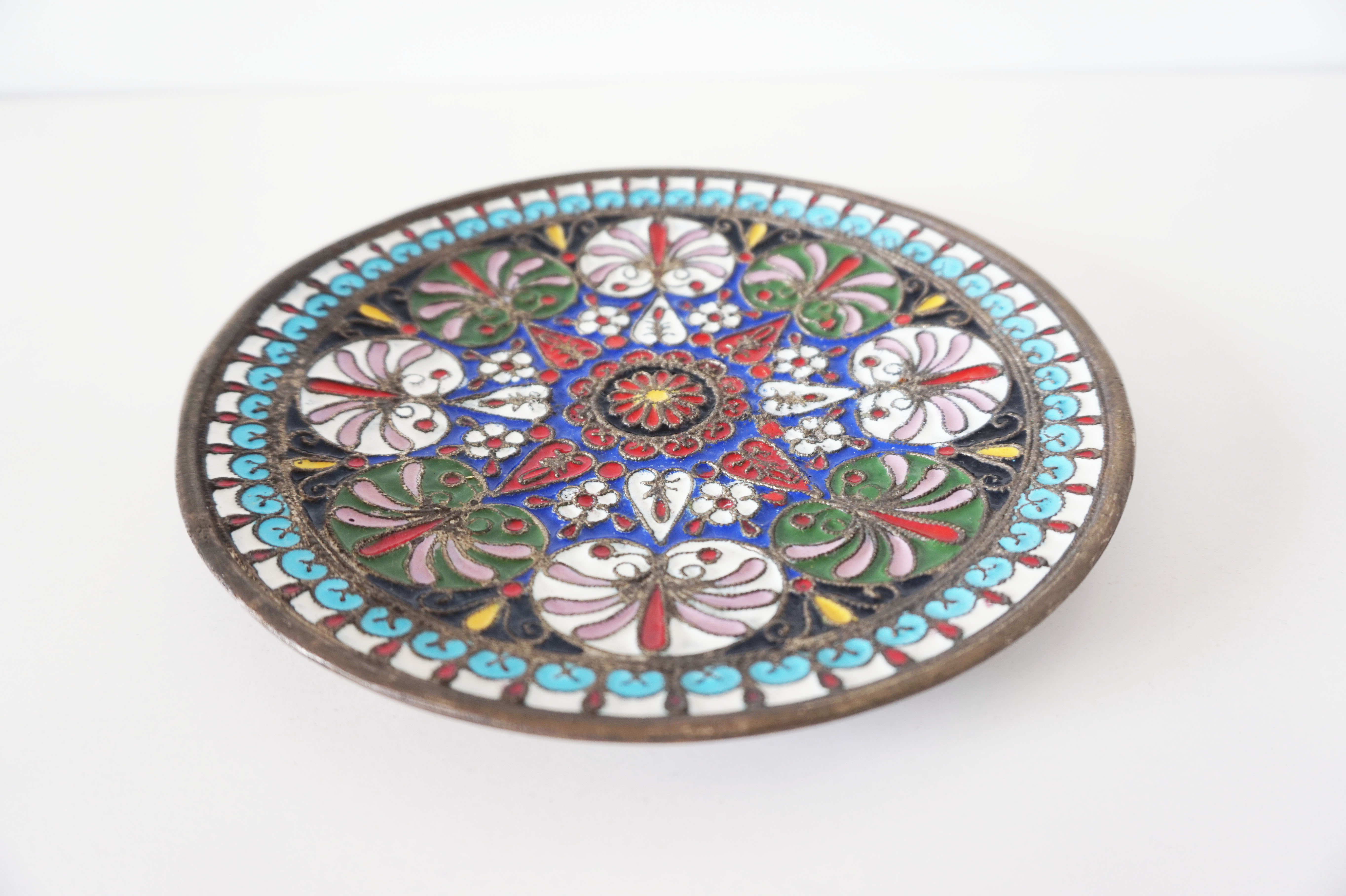 Enamelled brass mandala wall circle