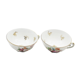 Lot de 2 tasses en porcelaine de limoges motifs floraux