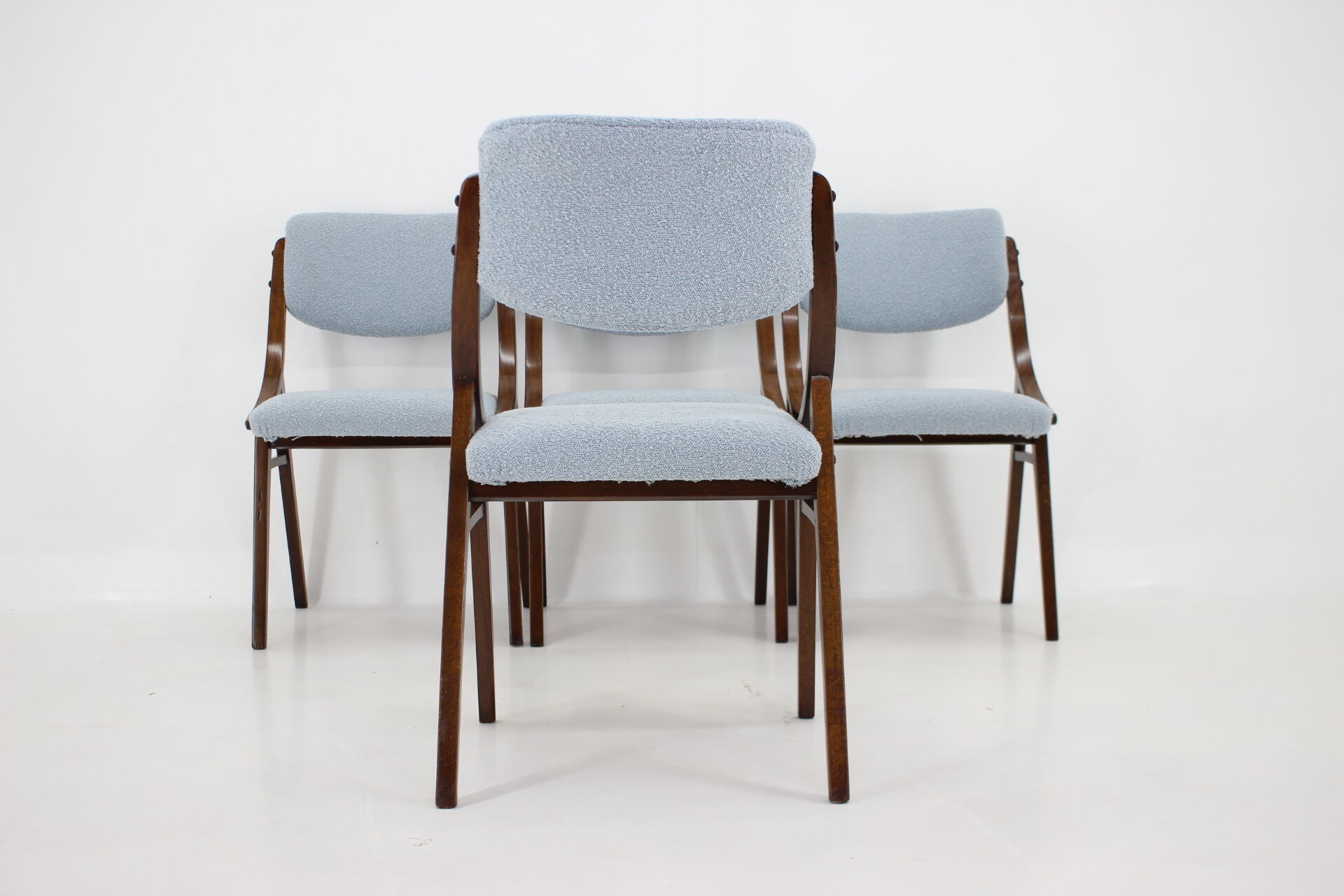 1960s Set of Four TON Beech Bentwood Dining Chairs in Bouclé, Czechoslovakia