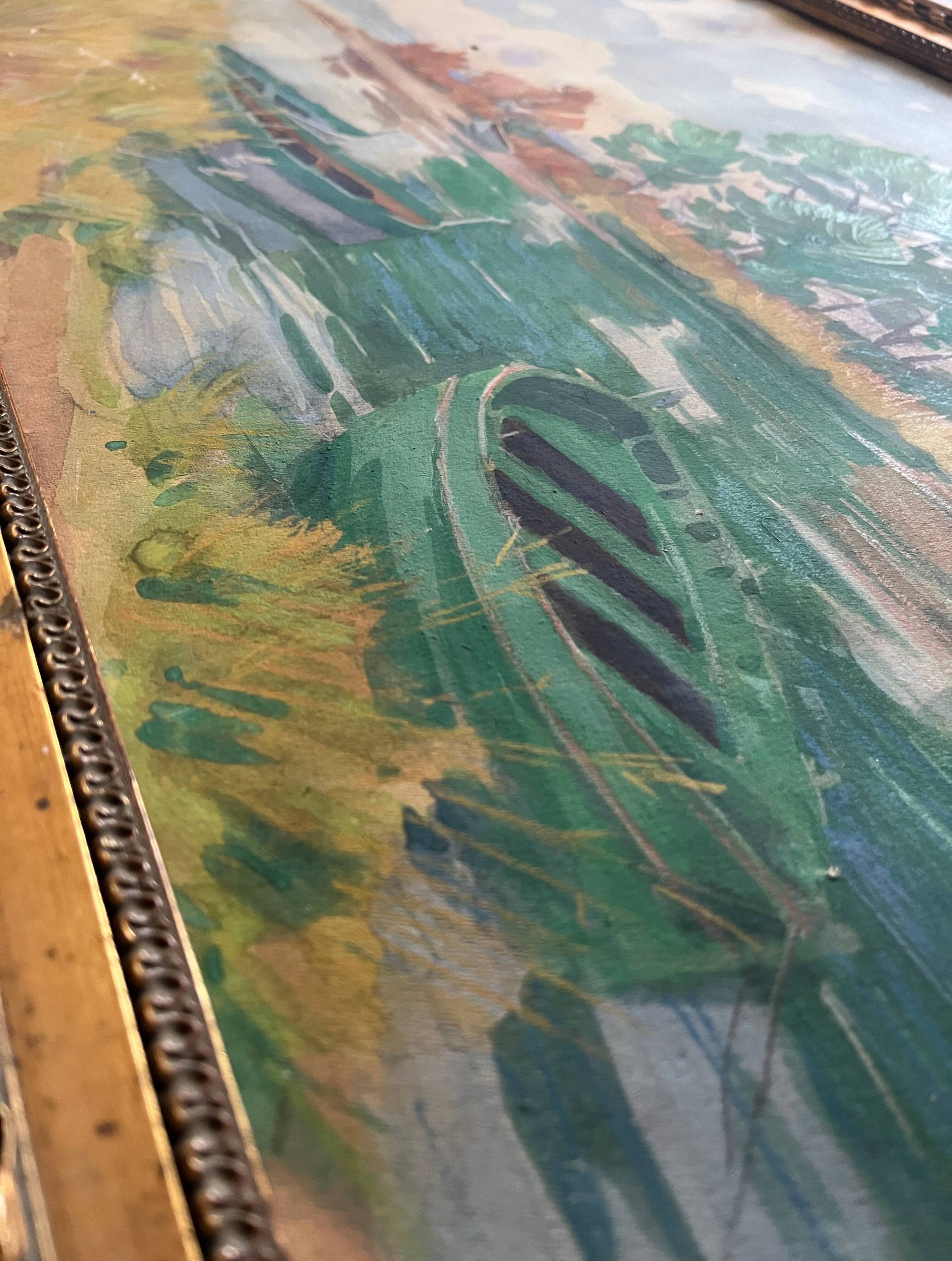 Gouache Painting Jacques Louis ODIER (1853-1930) l'Aiguade Porquerolles 1929