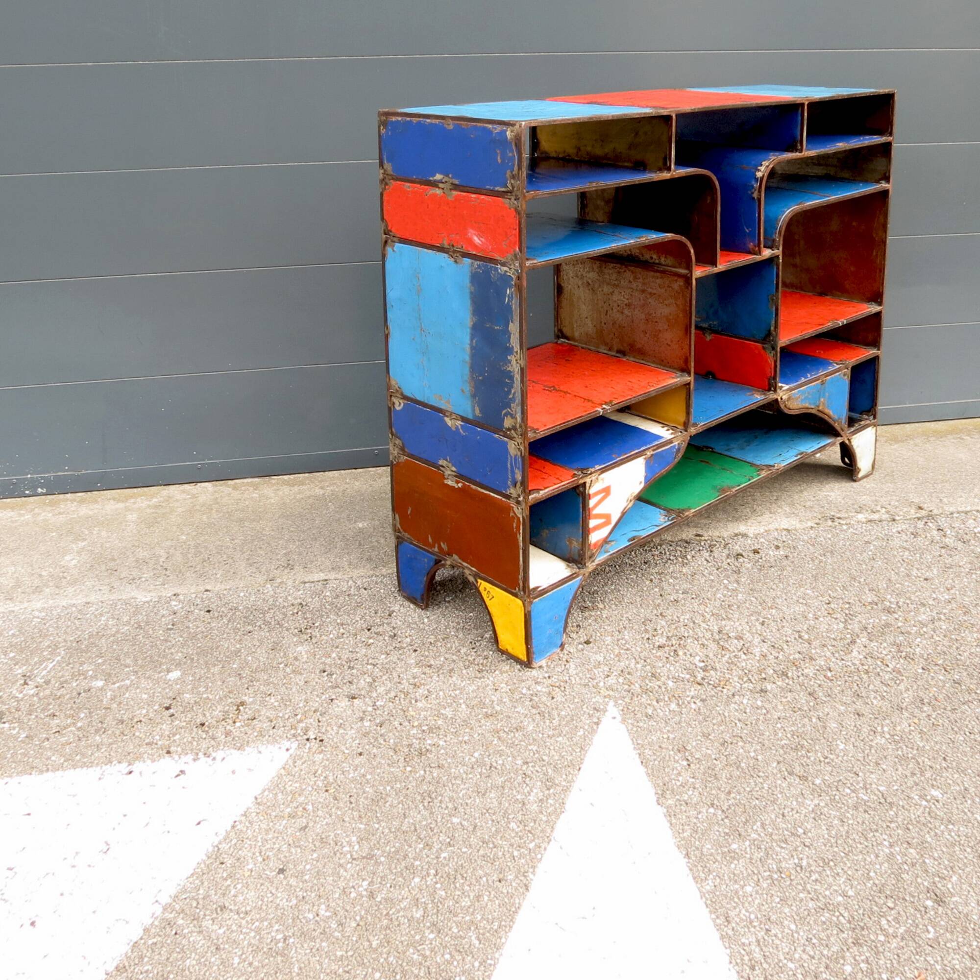 Brutalist shelve of recycled metal, 2000s