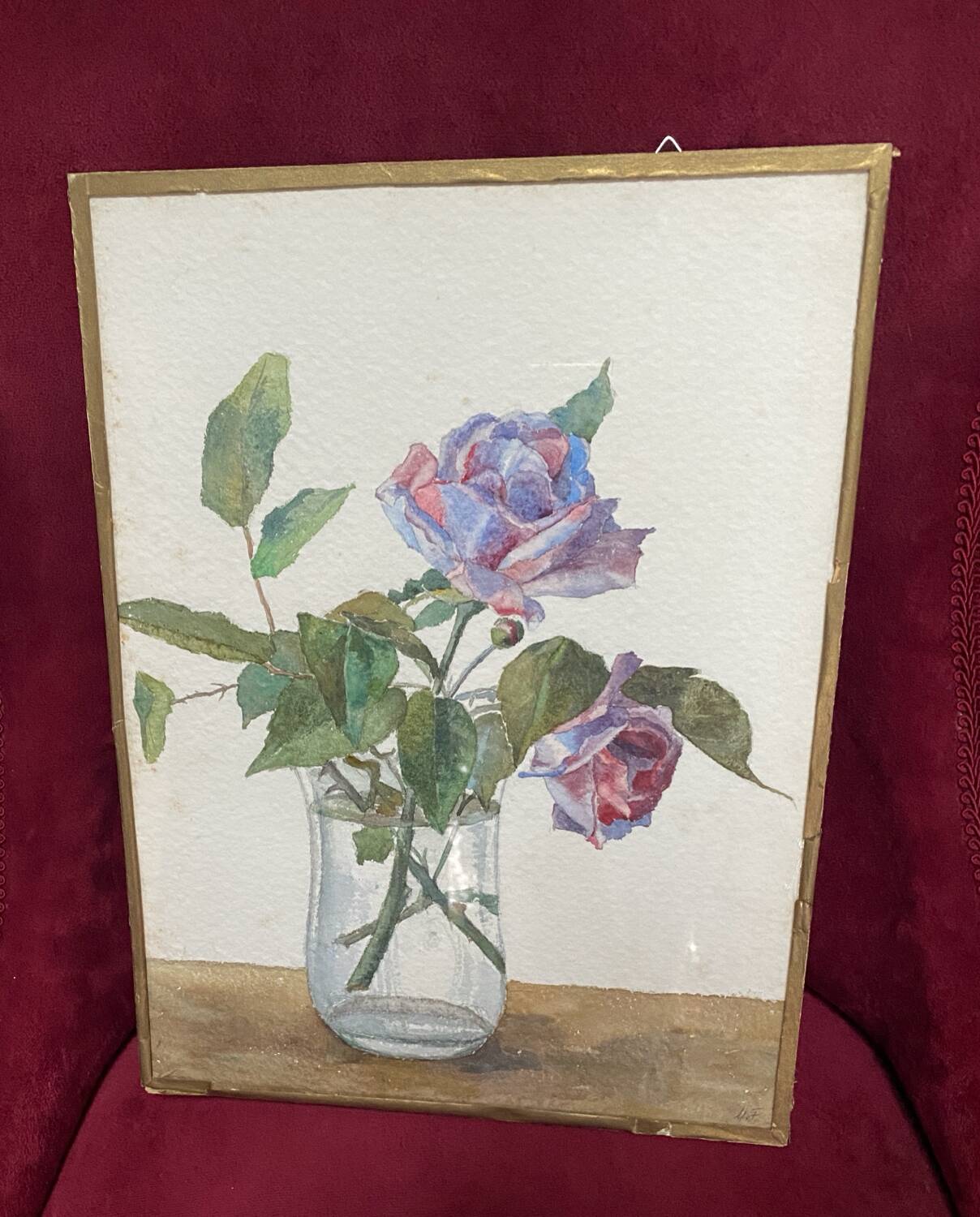 Large vintage watercolor "bouquet of roses"