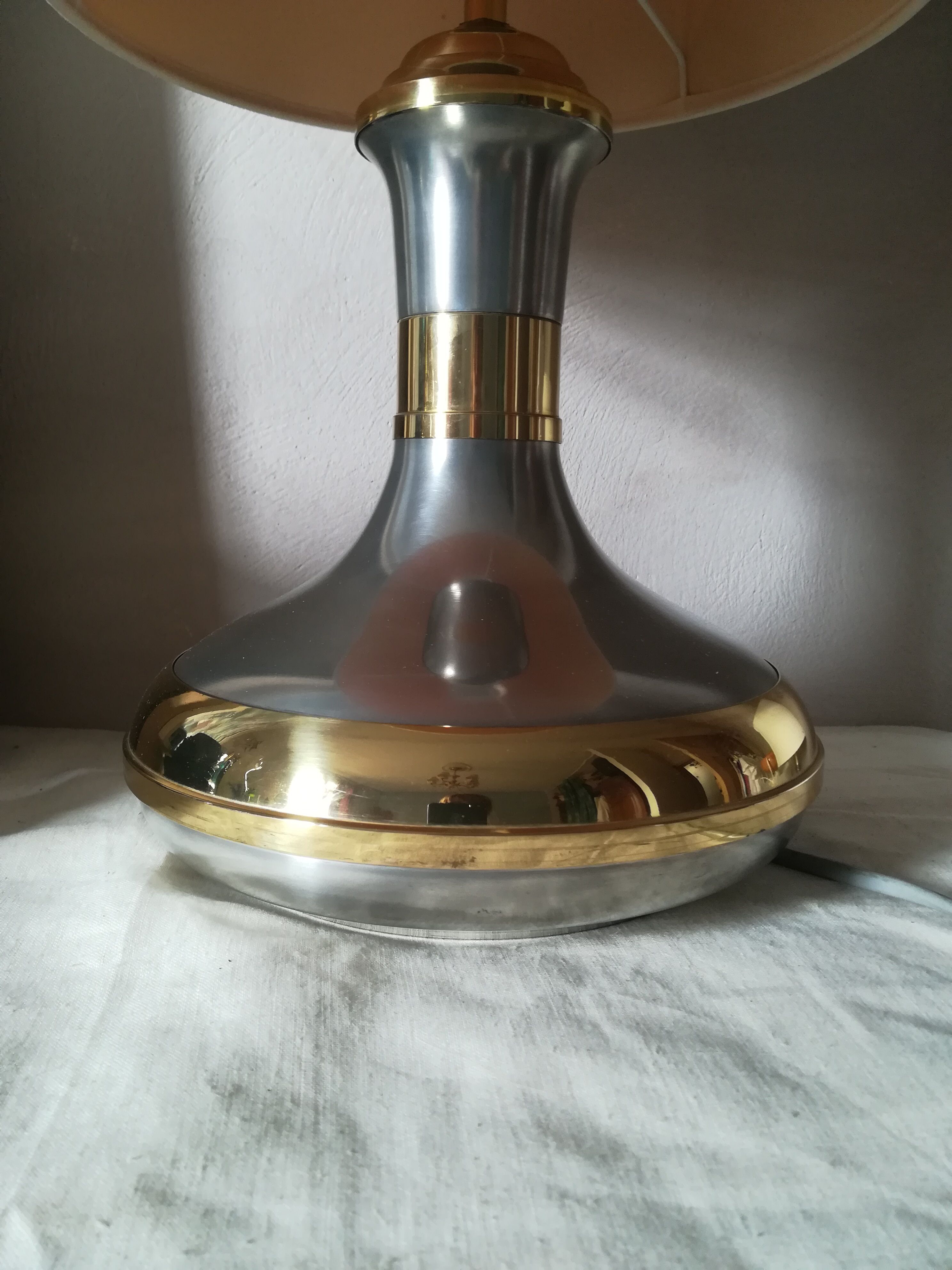 Satin metal and brass lamp