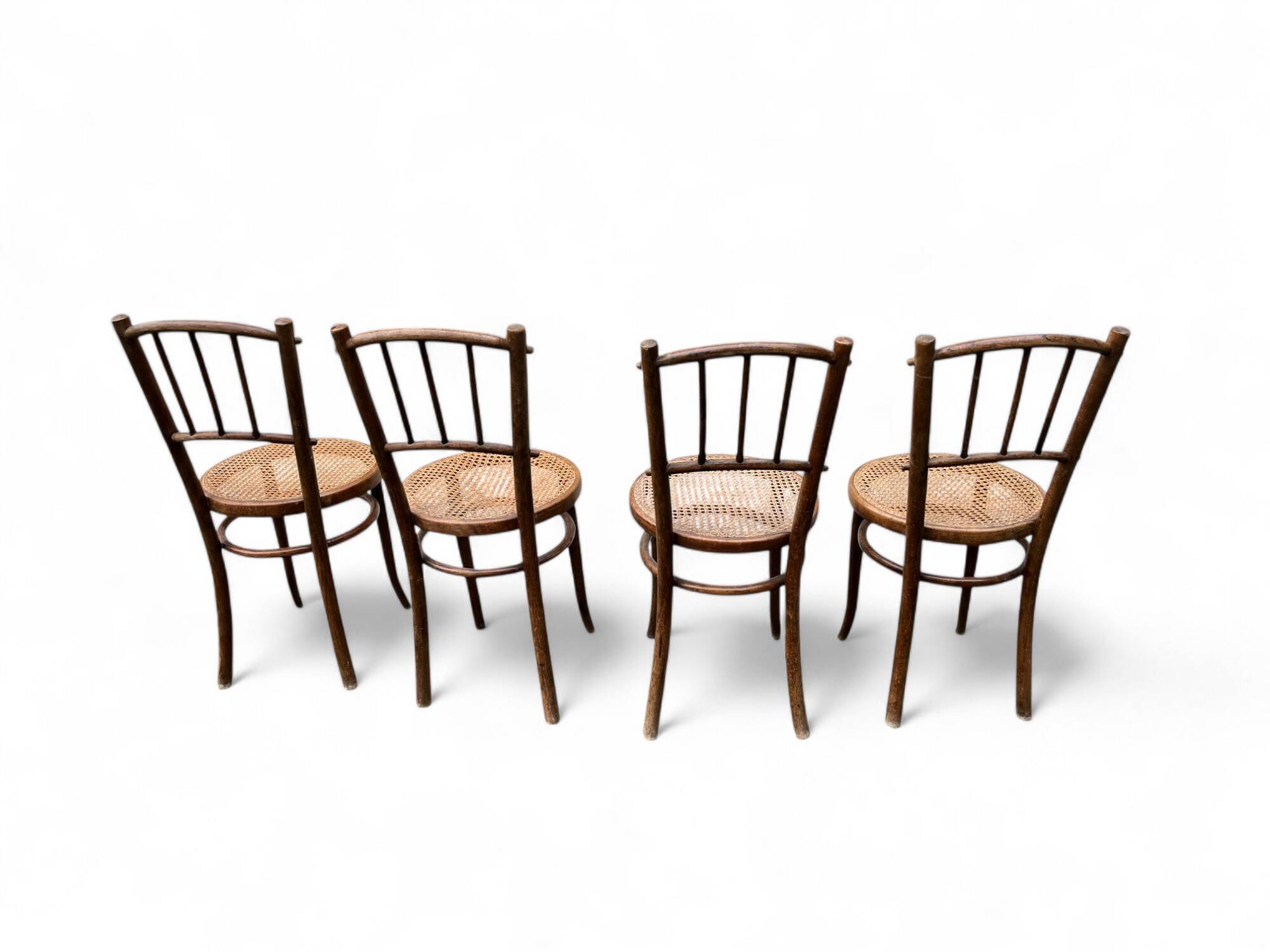 Quatre chaises bistrot bois et cannage XXème