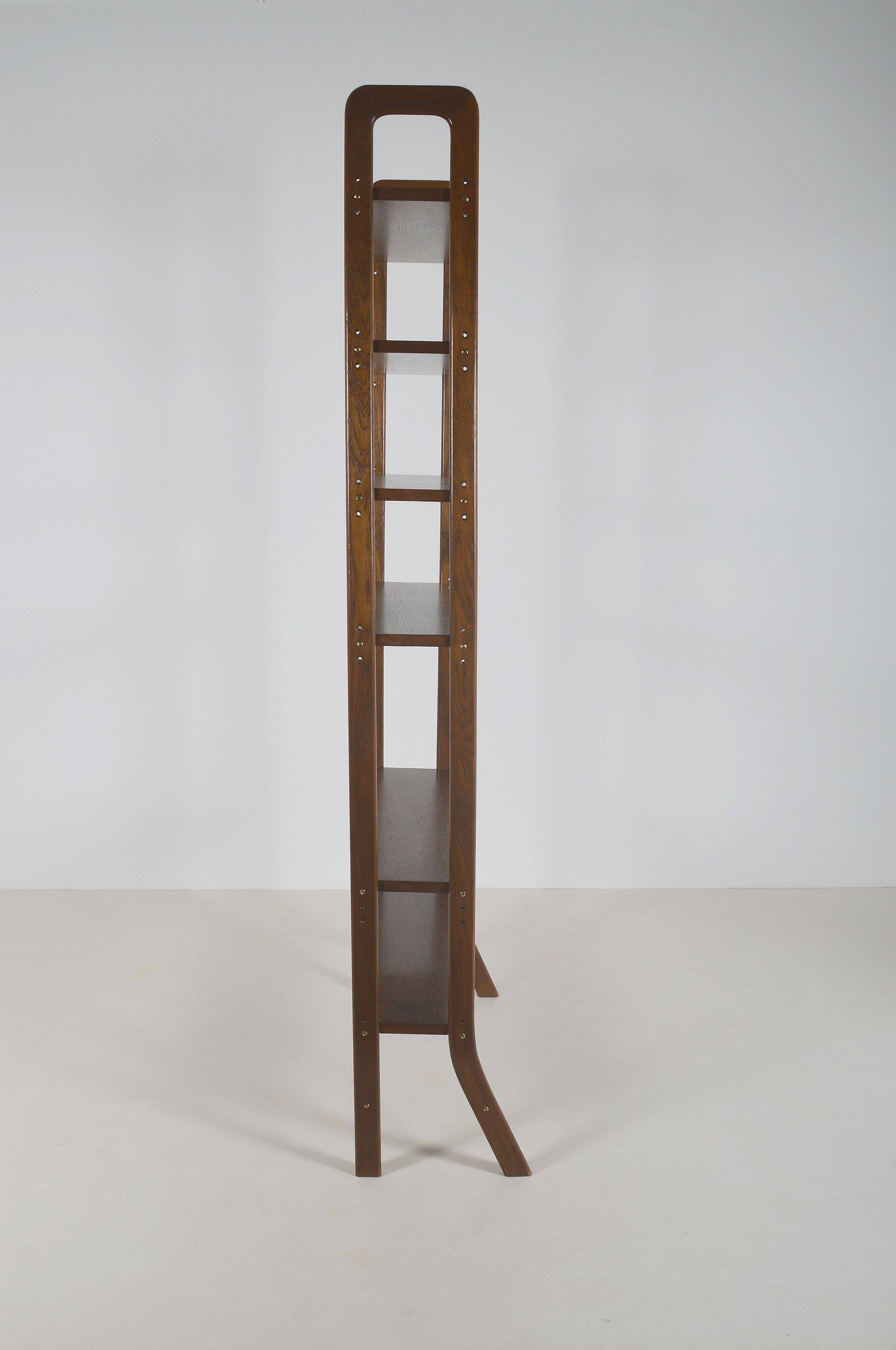Danish freestanding wall rack with brass accents, 1960s