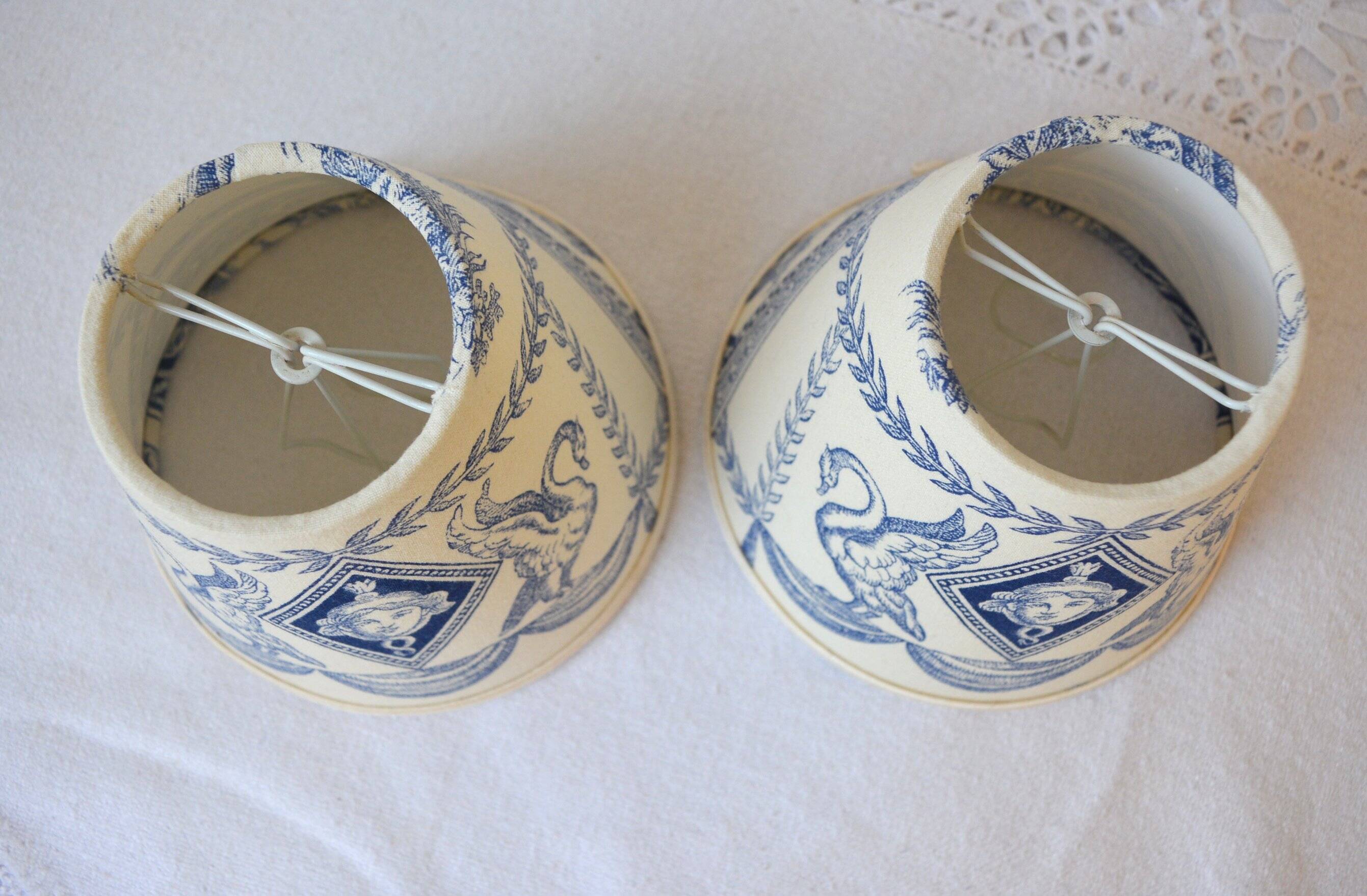 Set of 2 blue Toile de Jouy clip-on lampshades